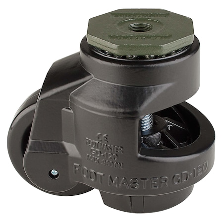 Foot Master Leveling Caster, 75 mm Nylon Wheel, M16x2.0P Stem, Swivel, 1000 kg Cap, Al Foot Pad, Black GD-120-S-NYN-FBL